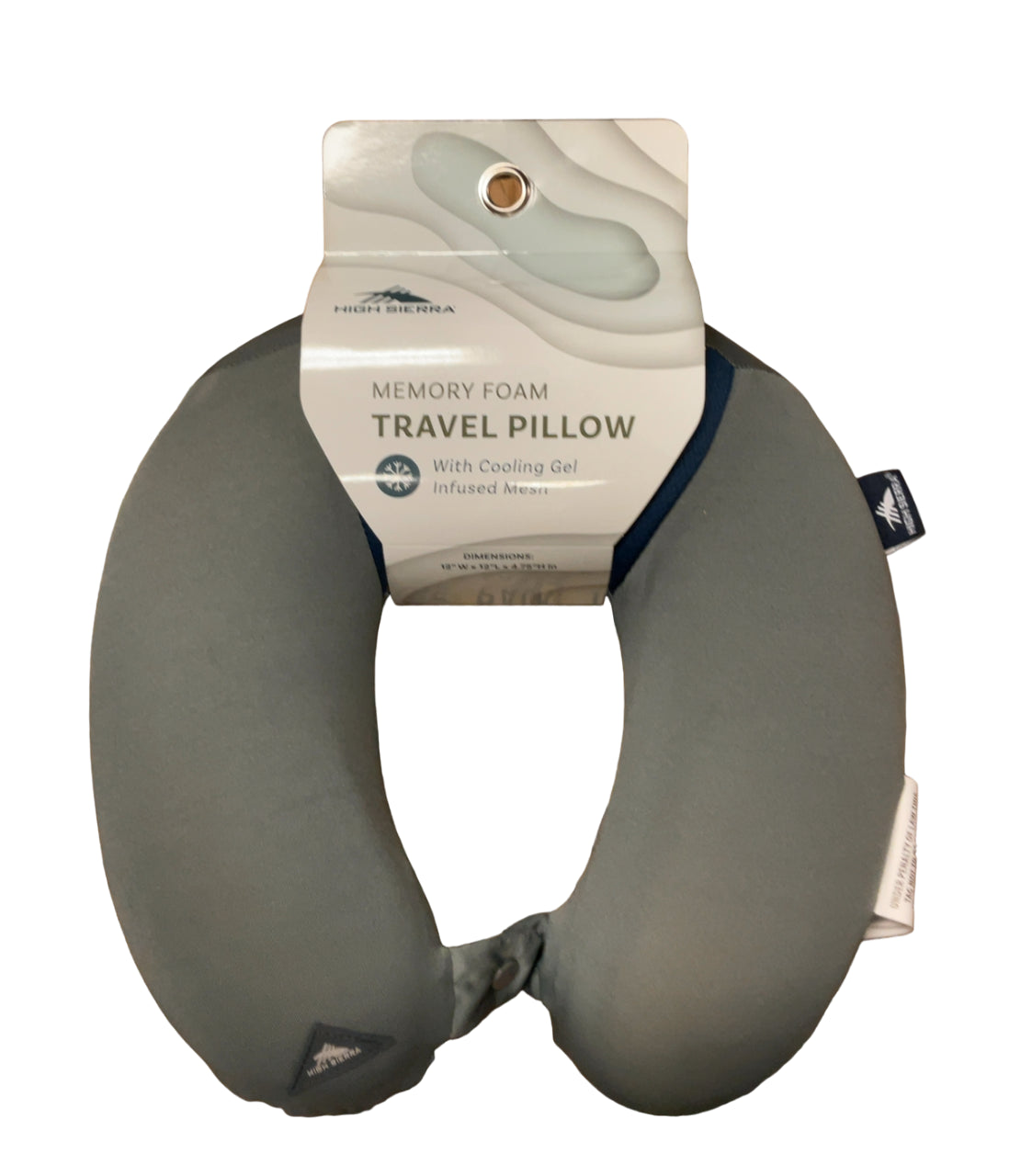 High Sierra Travel Pillow Memory Foam with Cooling Gel Infused Mesh Gray Navy