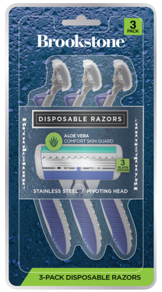 Brookstone Razors with Gray 3 Blade Design, 72 Packs of 3