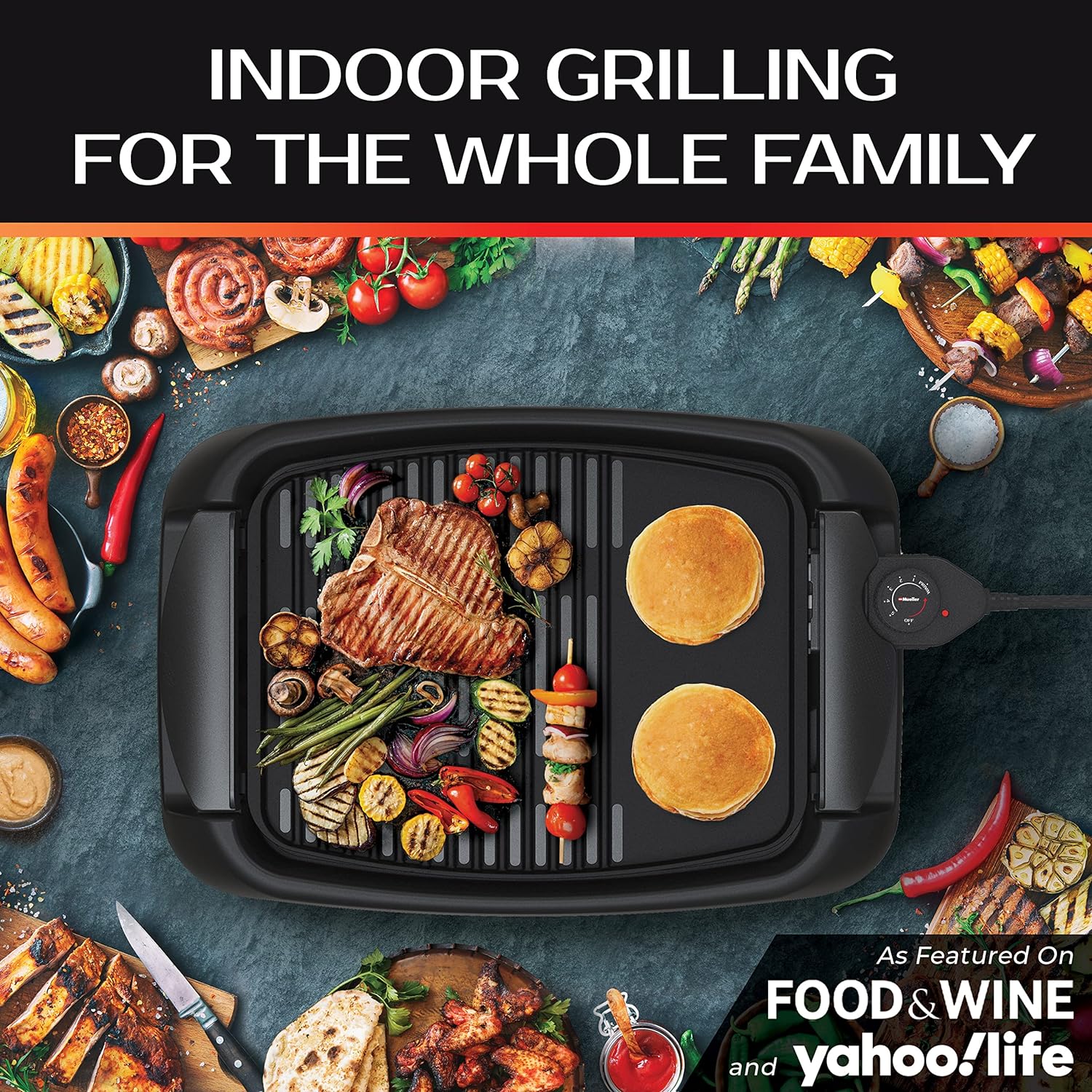 Mueller Ultra GrillPower 2-in-1 Smokeless Electric Indoor Removable Grill and Griddle Combo, Nonstick Plate, with Adjustable Temperature, 120V