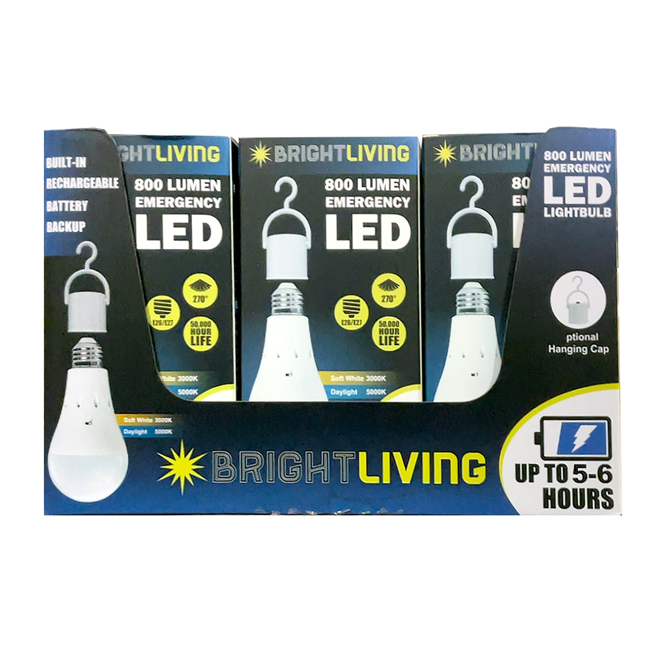 BRIGHTLIVING 800 Lumen Rechargeable Emergency LED Lighbulbs, 12 Pack