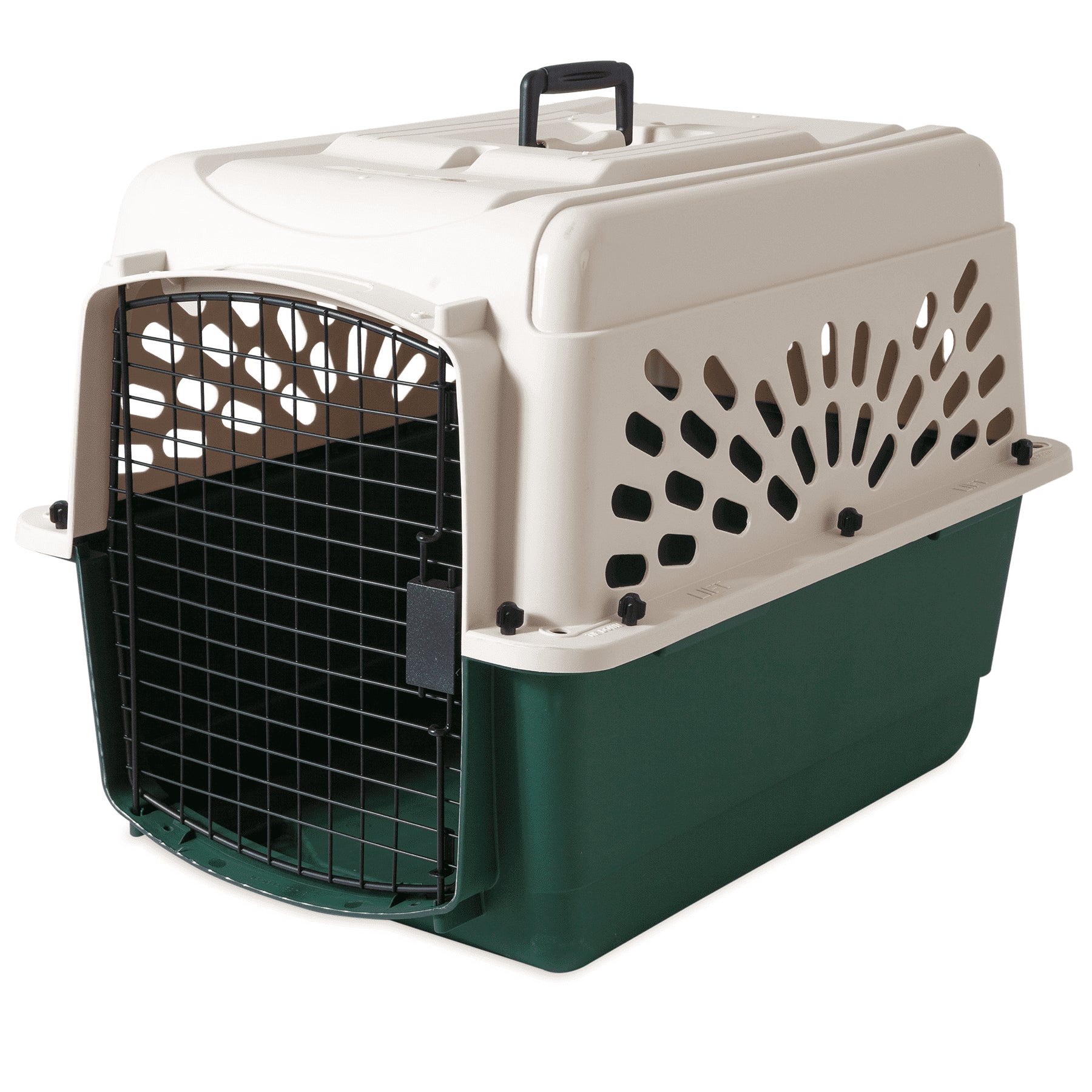 Ruffmaxx 28" Portable Dog Kennel Plastic Pet Carrier for Dogs 20 to 30 lb, Tan/Green