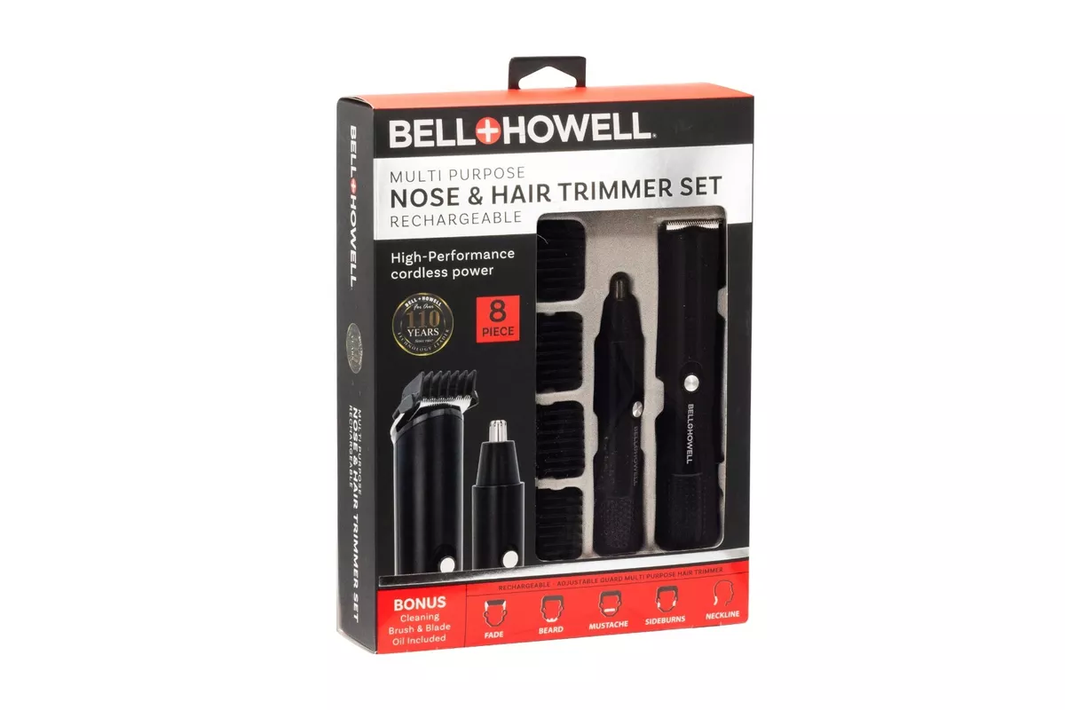 Bell & Howell Multi-Purpose Nose & Hair Trimmer Set, 8 Piece, Rechargeable