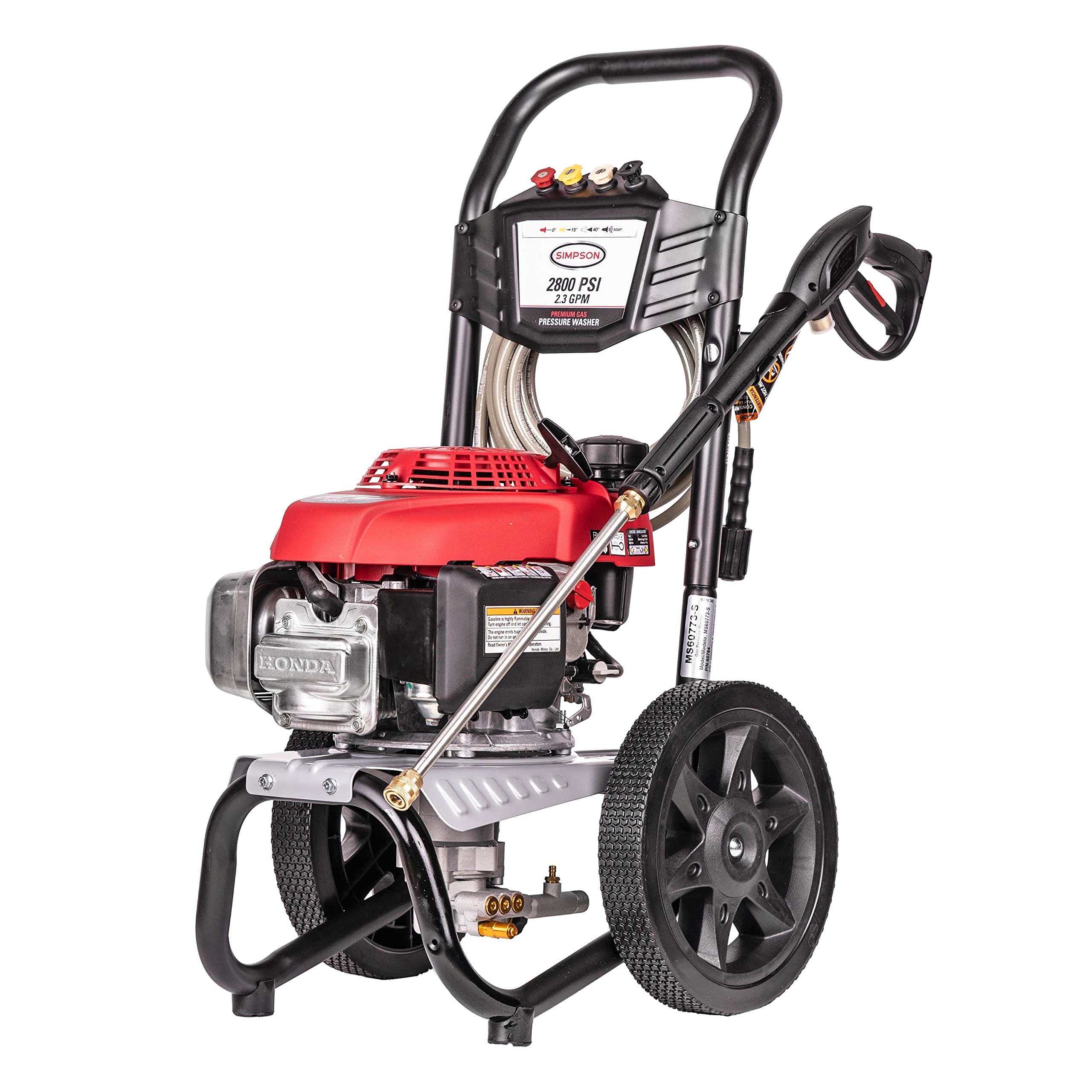 Simpson Cleaning MS60773 MegaShot 2800 PSI Gas Pressure Washer, 2.3 GPM, Honda GCV160 Engine, Includes Spray Gun and Extension Wand, 4 QC Nozzle Tips, 1/4-in. x 25-ft. MorFlex Hose, (Refurbished)