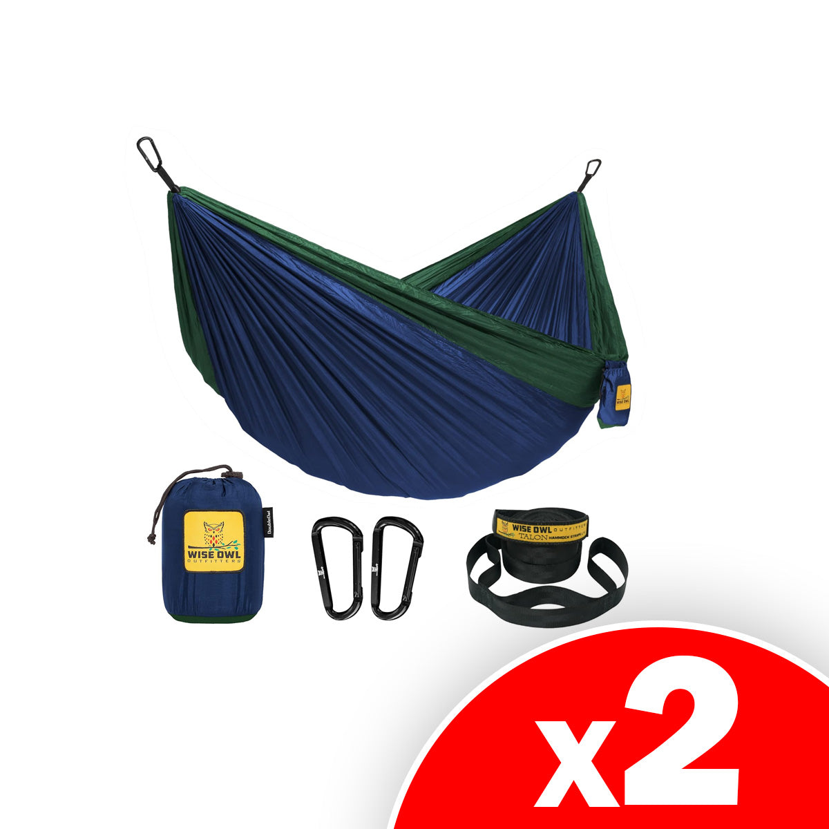 Wise Owl Outfitters Portable Lightweight Parachute Nylon Hammock, 2 Pack