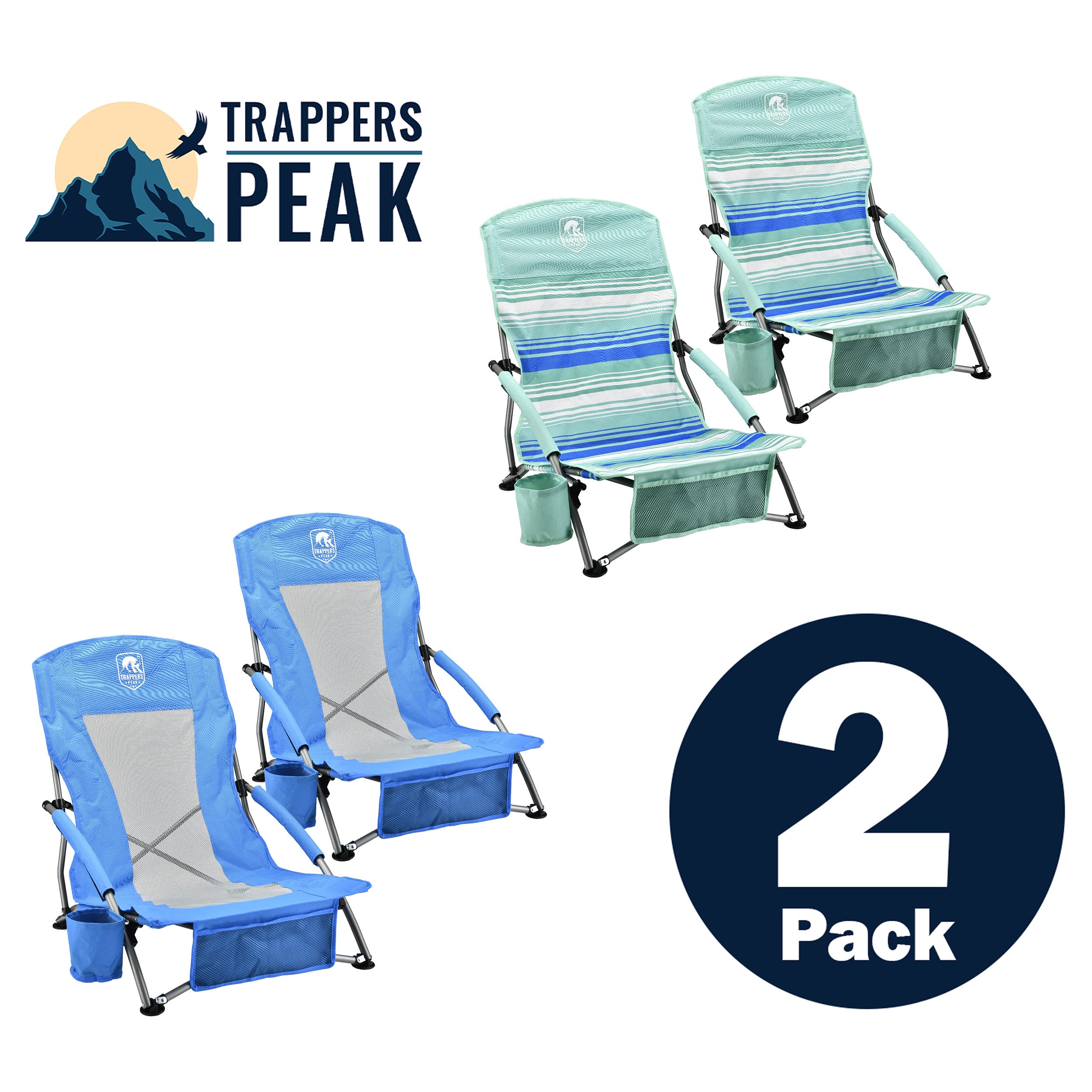 Trappers Peak Low Profile Folding Beach Chair, 2PK