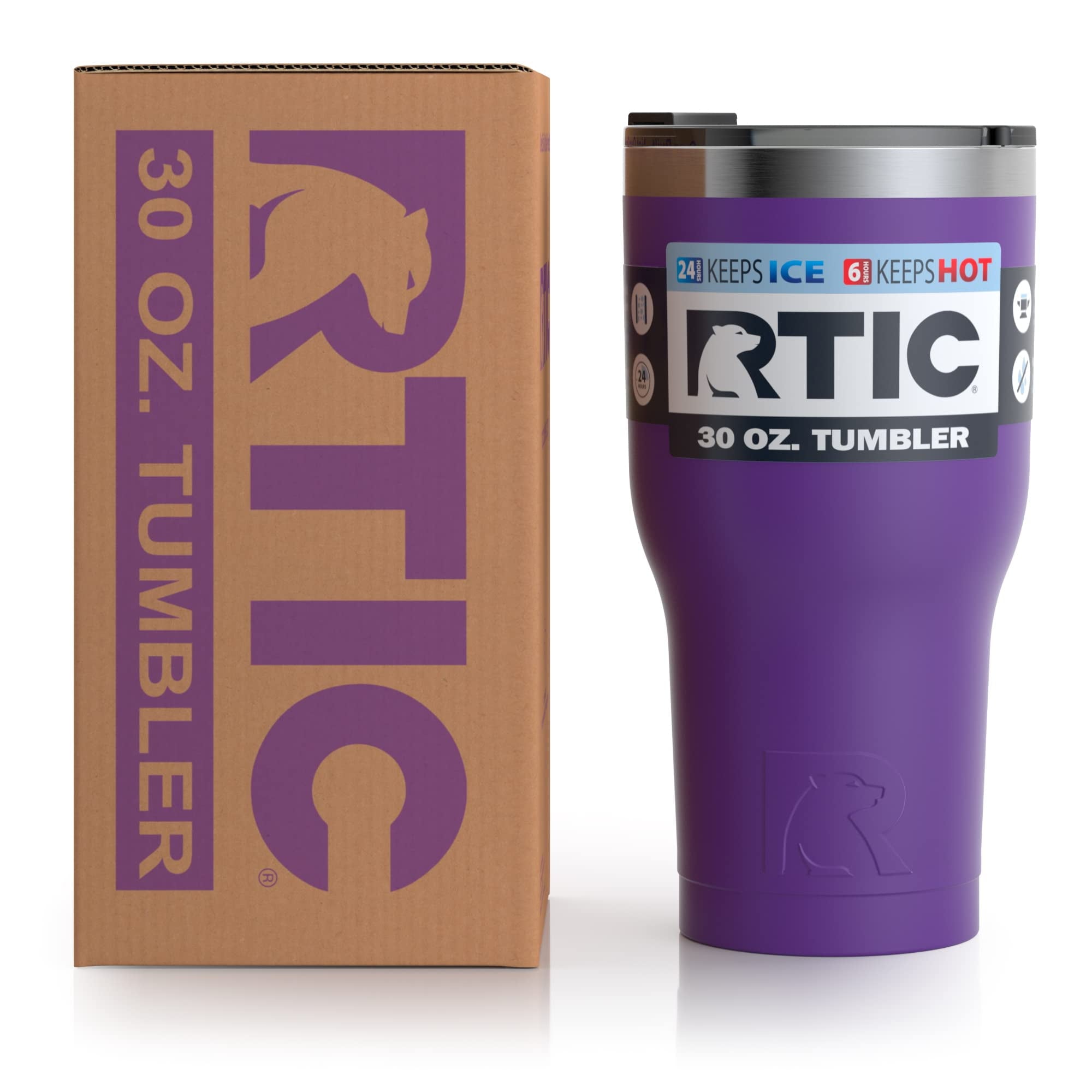 RTIC 30 oz Insulated Tumbler Stainless Steel Coffee Travel Mug with Lid, Spill Proof, Hot Beverage and Cold, Portable Thermal Cup for Car, Camping, Majestic Purple