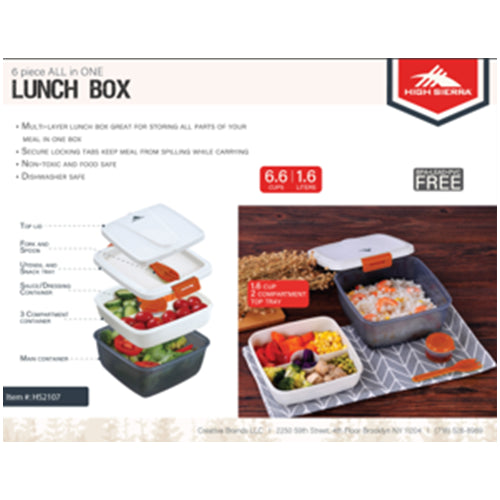 High Sierra 1.6L Square on the go Food Container, 6-Piece Lunch Box, 24 Pack