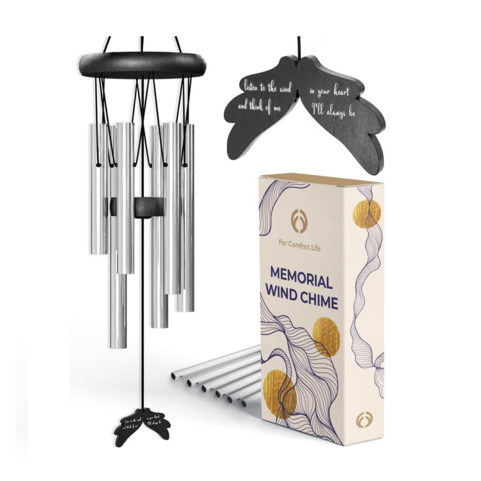 For Comfort Life Windchimes in Memory of a Loved One - 32 Inch Sympathy Wind Chimes with Bereavement Poem