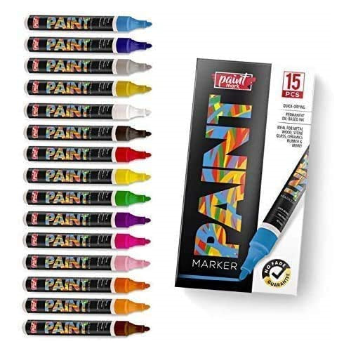 PaintMark Quick-Dry Paint Pens - Write On Anything! Rock, Wood, Glass, Ceramic & More! Low-Odor, Oil-Based, Medium-Tip Paint Markers (15 Pack)