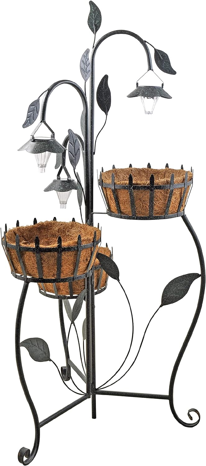 Sun-Ray Solar Lighted 3 Tier Planter, Dark Green