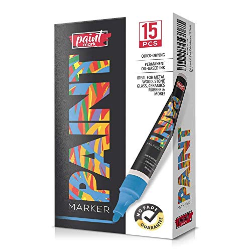 PaintMark Quick-Dry Paint Pens - Write On Anything! Rock, Wood, Glass, Ceramic & More! Low-Odor, Oil-Based, Medium-Tip Paint Markers (15 Pack)