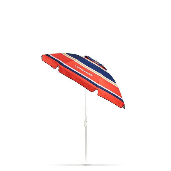 Life is Good 7ft Beach Umbrella with Sand Anchor, Towel Hook, and Tilting Pole