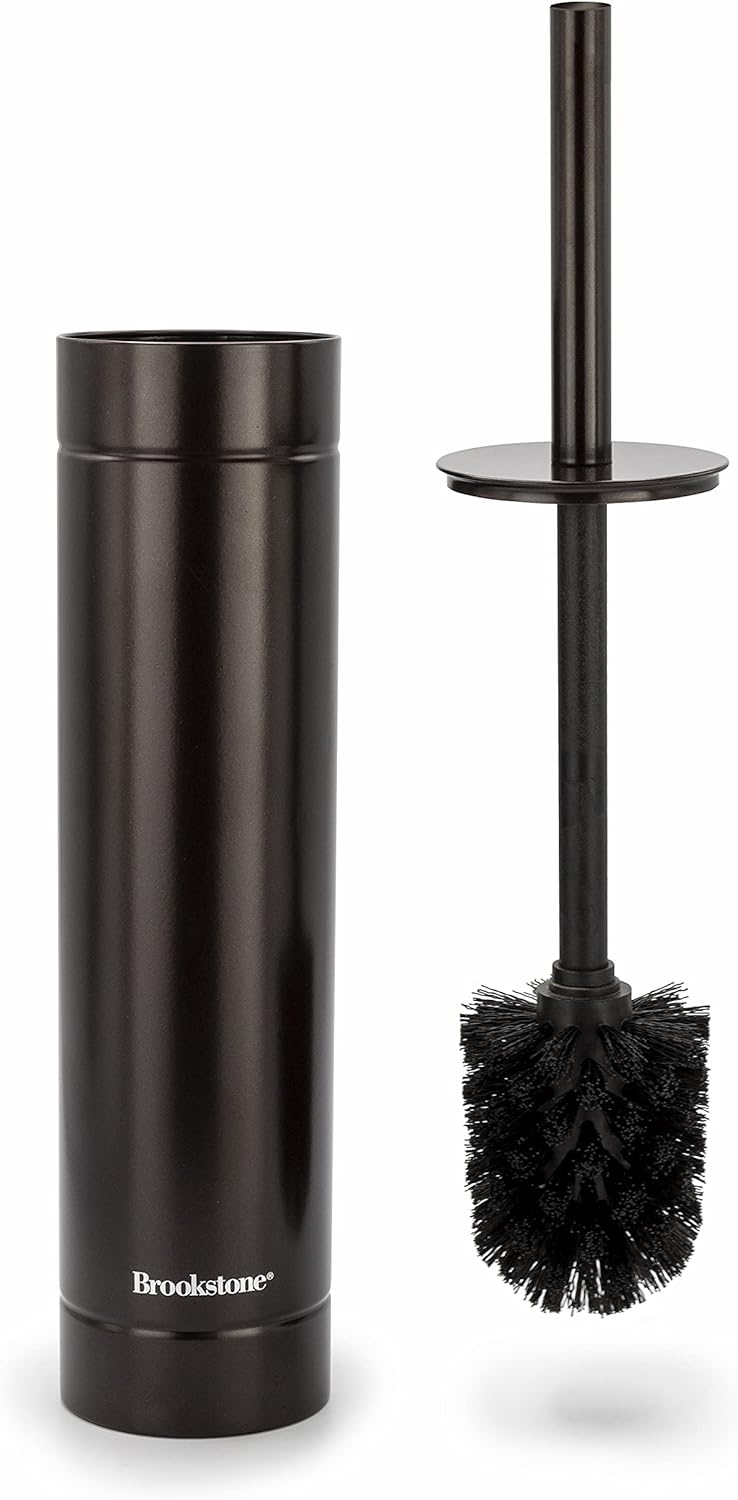 Brookstone Toilet Brush and Holder with Splash Protective Disk, Leakproof, Dark Bronze Metallic