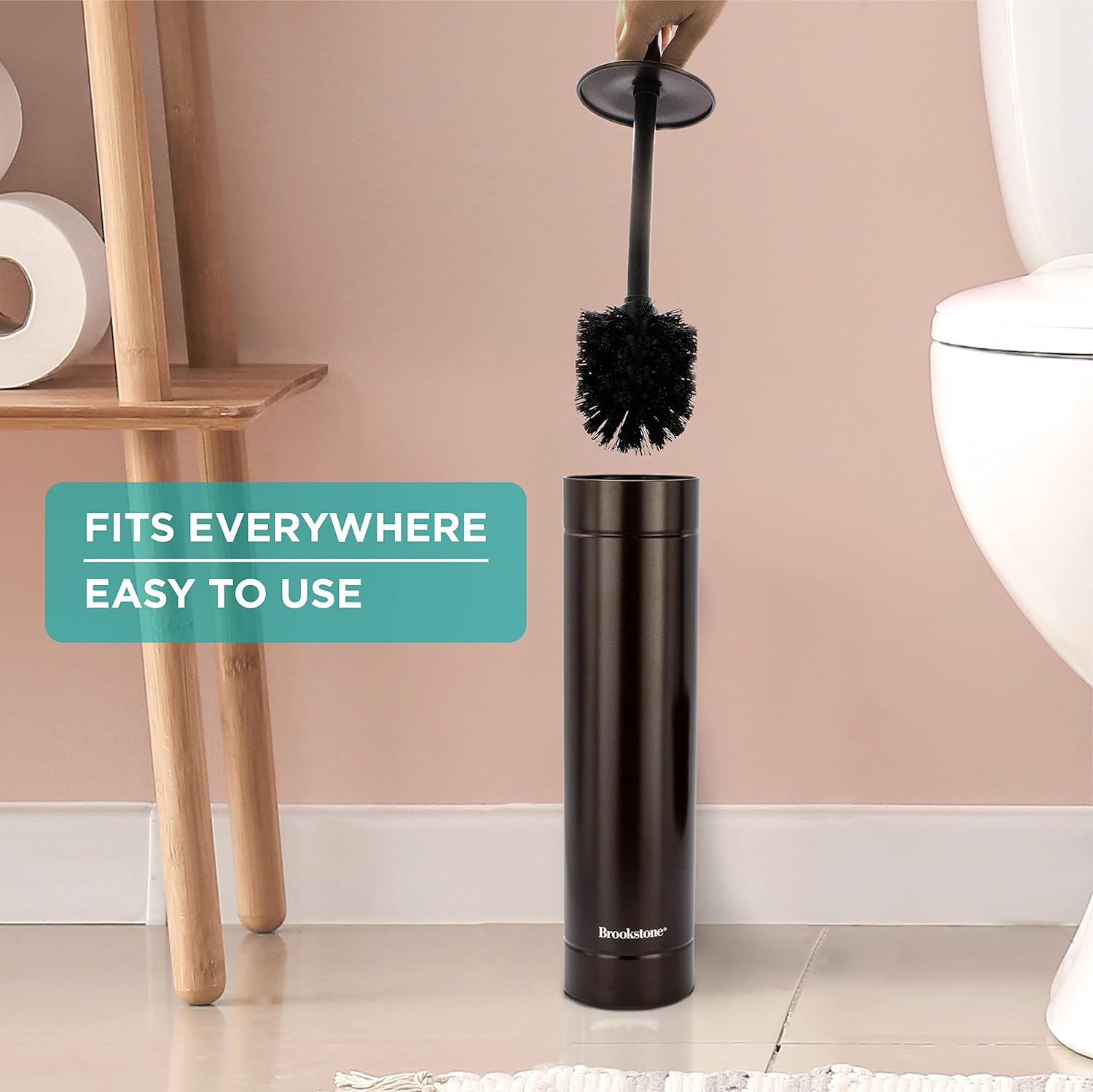 Brookstone Toilet Brush and Holder with Splash Protective Disk, Leakproof, Dark Bronze Metallic