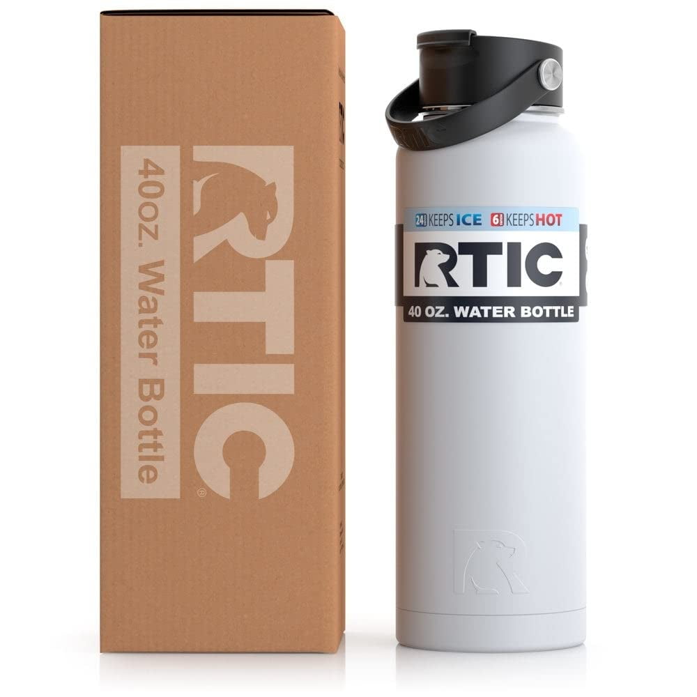 RTIC 40 oz Vacuum Insulated Water Bottle, Metal Stainless Steel Double Wall Insulation, BPA Free Reusable, Leak-Proof Thermos Flask for Hot and Cold Drinks, Travel, Sports, Camping, Chalk