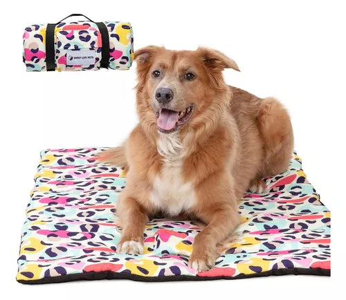 Sweet Life Pets Dog Bed Outdoor Dog Bed for Camping - Portable Carrying Strap with Clip Provides Comfort, Leopard