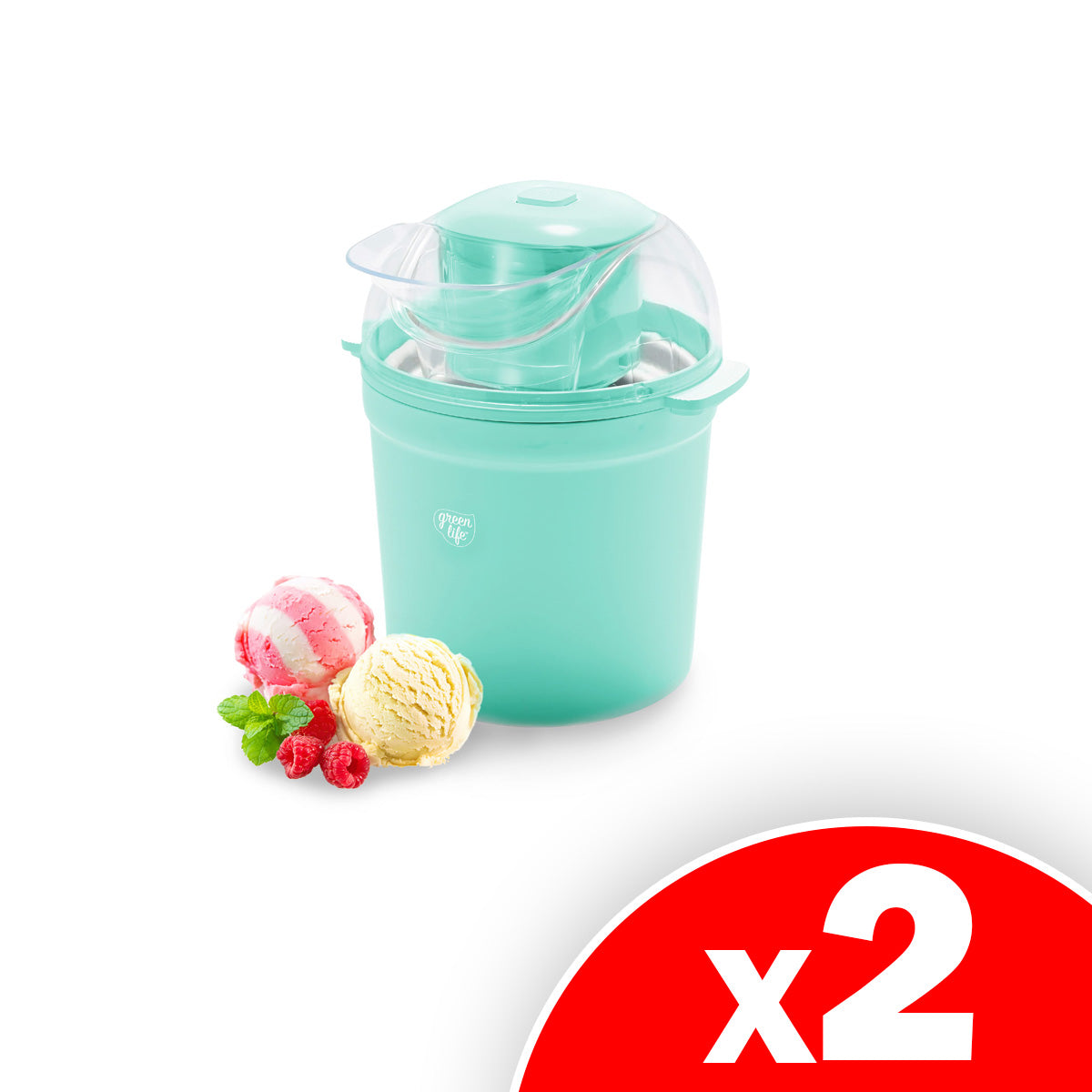 GreenLife Healthy Ceramic Nonstick 1.5QT Express Ice Cream Maker, Turquoise, 2 Pack