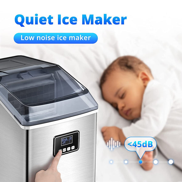 Trustech Stainless Steel Countertop Ice Maker with Self Cleaning & Timer, 24pcs Ice Cubes Ready in 13 Mins