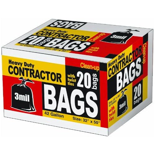 20 Count Contractor Trash Bags, 3 MIL (42 Gallon)