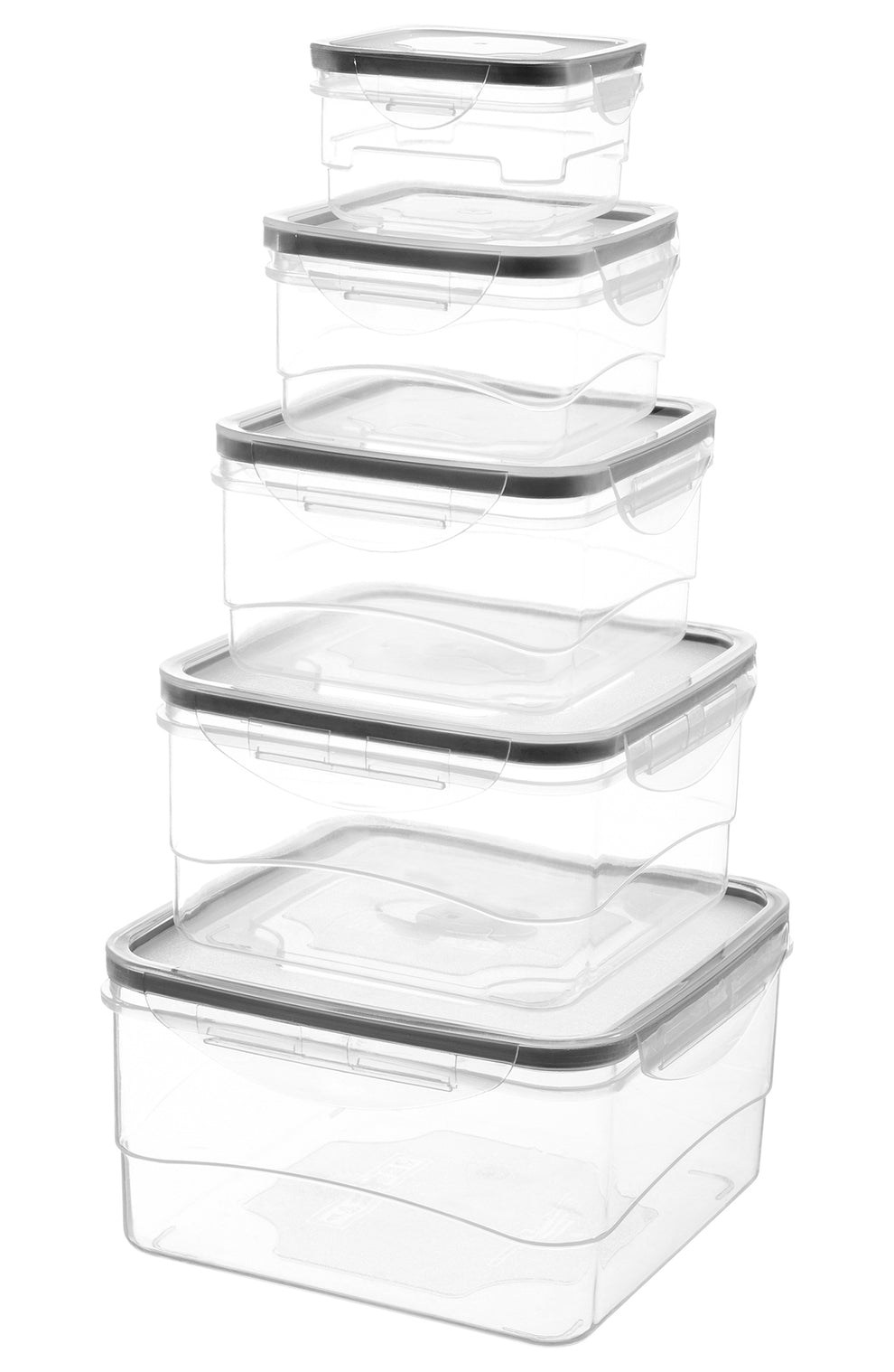 10-Piece Square Locktops Container Set: 120ml, 400ml, 740ml, 1290ml, 2060ml, Black