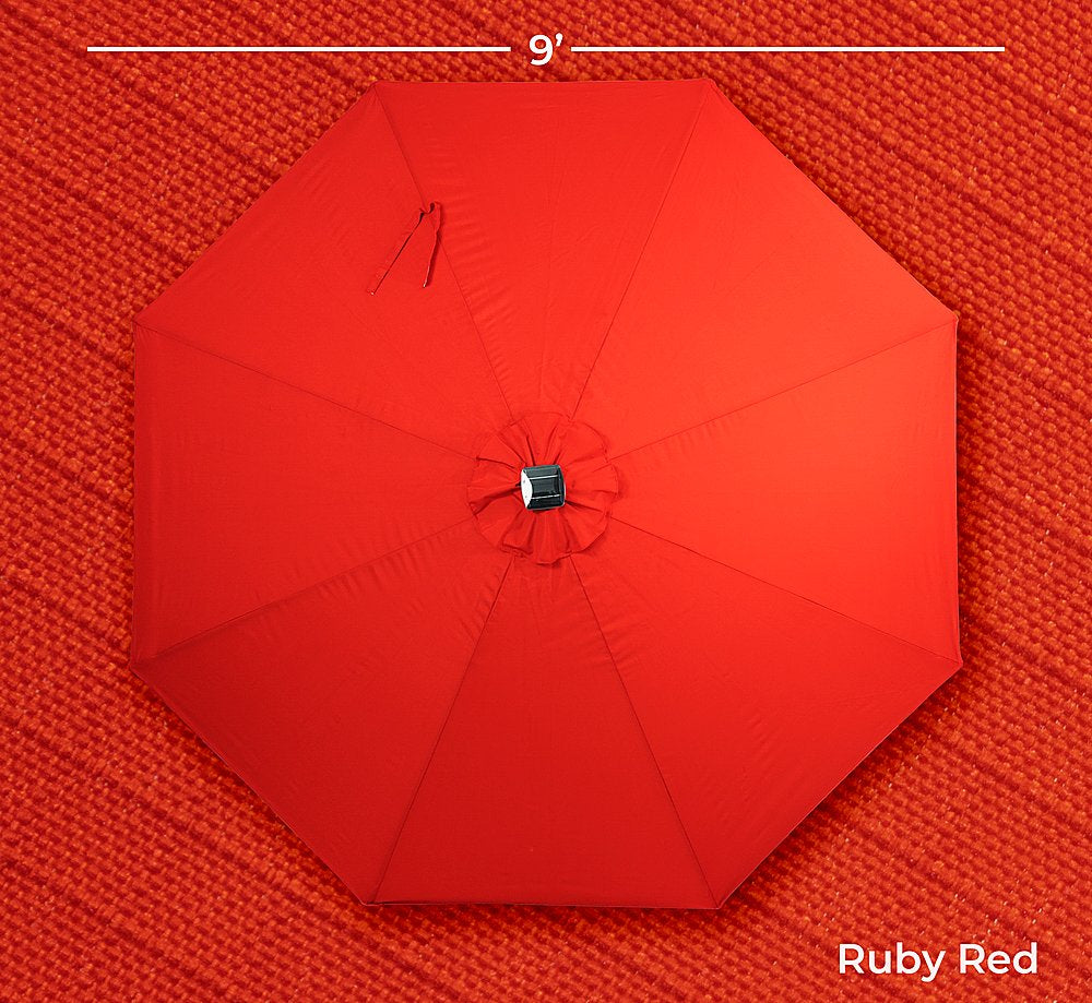 Sun Ray - 9' Round Next Gen Solar Lighted Umbrella - Ruby Red