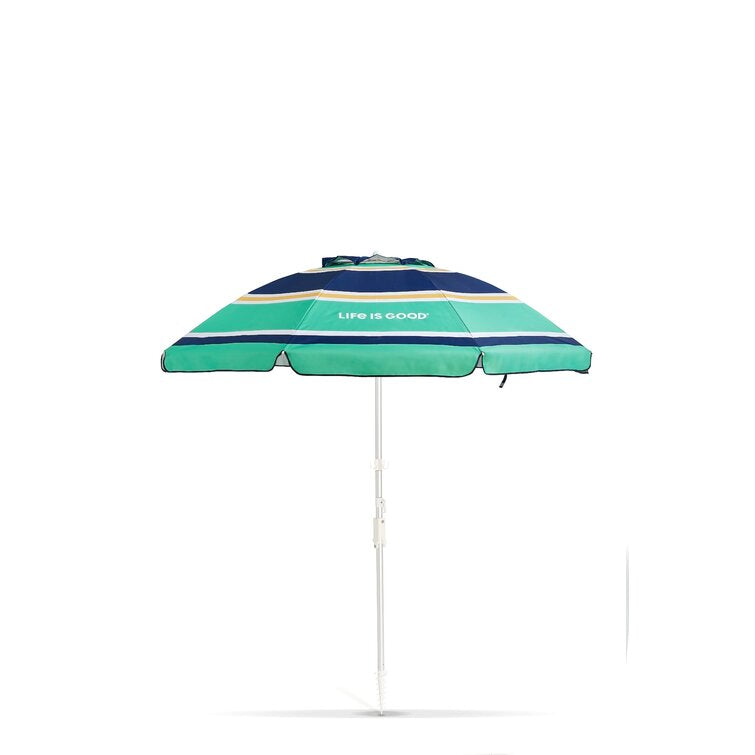 Life is Good 7ft Beach Umbrella with Sand Anchor, Towel Hook, and Tilting Pole