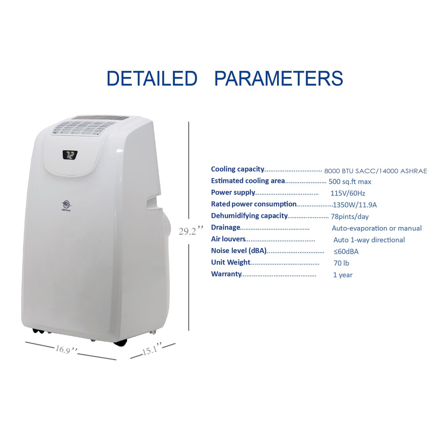 Airemax- 8000 BTU Portable Air Conditioner SACC - APE508CE