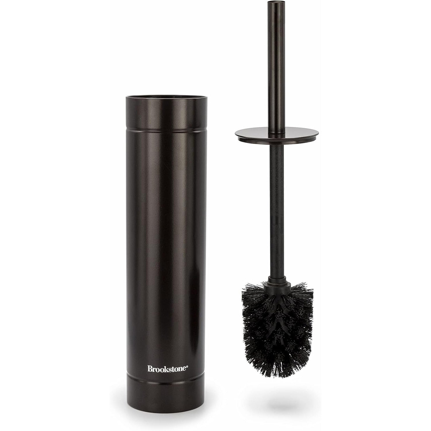 Brookstone Toilet Brush and Holder with Splash Protective Disk, Leakproof, Dark Bronze Metallic