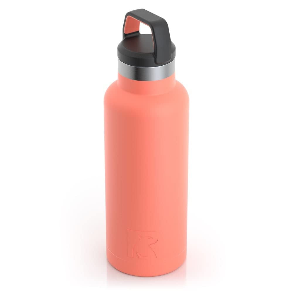 RTIC 16 oz Vacuum Insulated Water Bottle, Metal Stainless Steel Double Wall Insulation, BPA Free Reusable, Leak-Proof Thermos Flask for Hot and Cold Drinks, Travel, Sports, Camping, Coral