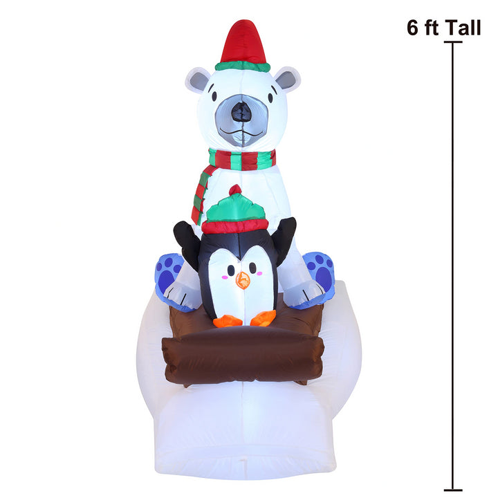 6FT Tall Inflatable Polar Bear Sledding with A Penguin