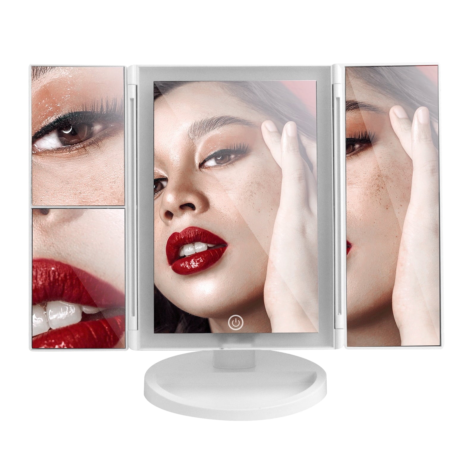 BIGTREE Trifold Vanity Mirror with LED Lights Touch Screen Grooming Makeup Mirror Beauty Cosmetics