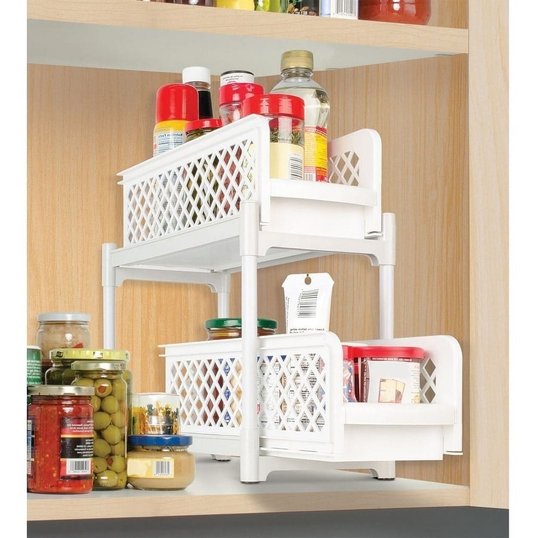 Ideaworks 2-Tier Under Sink Sliding Shelf Cabinet Organizer, White