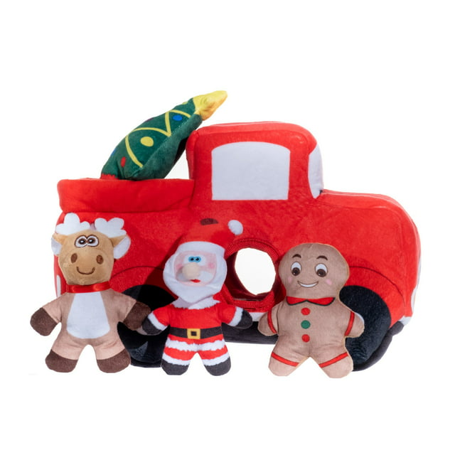 Pronk! Pets Santa Claus Pals 5-Pc Truck 12-Inch Durable Soft Plush Squeaky Puzzle Holiday Dog Toy Set