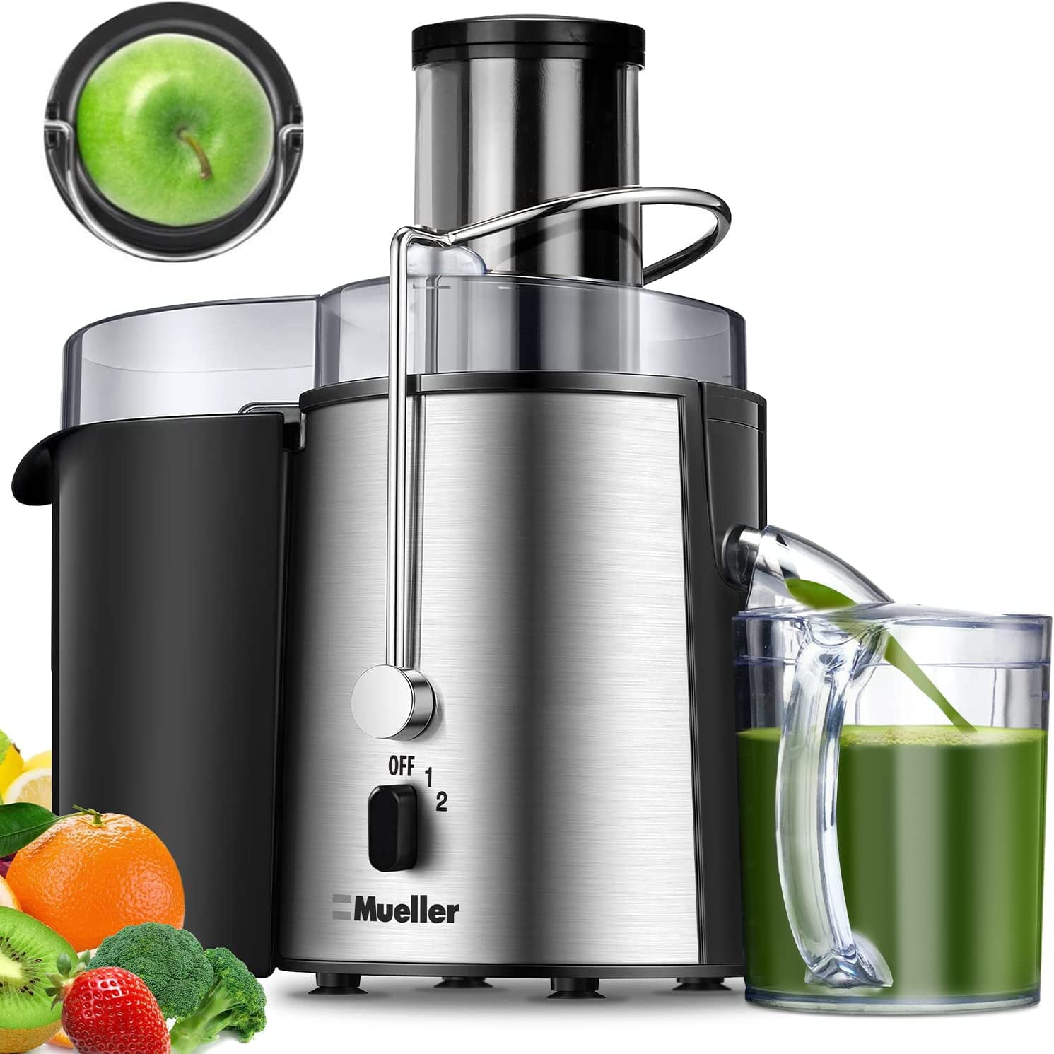 Mueller Juicer Ultra Power, Easy Clean Extractor Press Centrifugal Juicing Machine, Wide 3" Feed Chute for Whole Fruit Vegetable