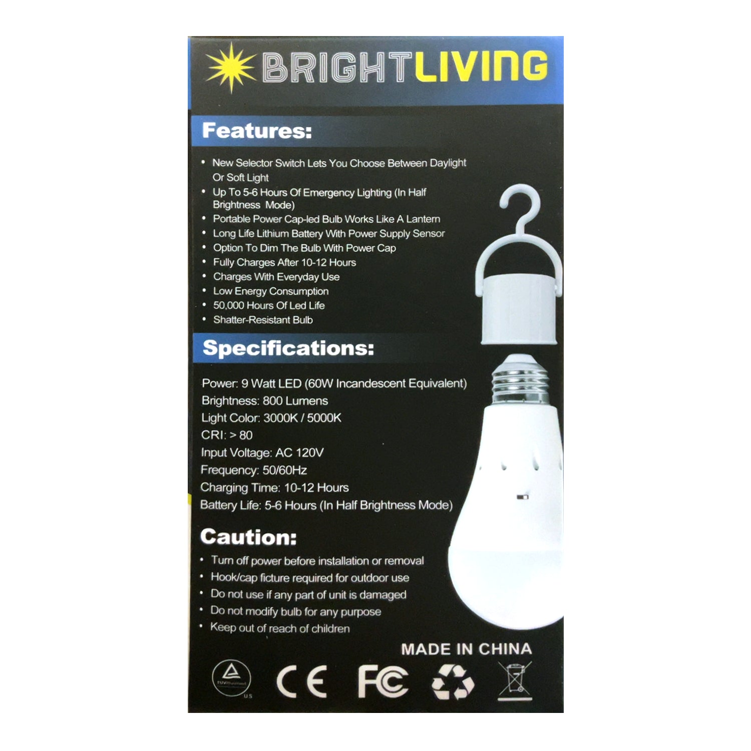 BRIGHTLIVING 800 Lumen Rechargeable Emergency LED Lighbulbs, 12 Pack