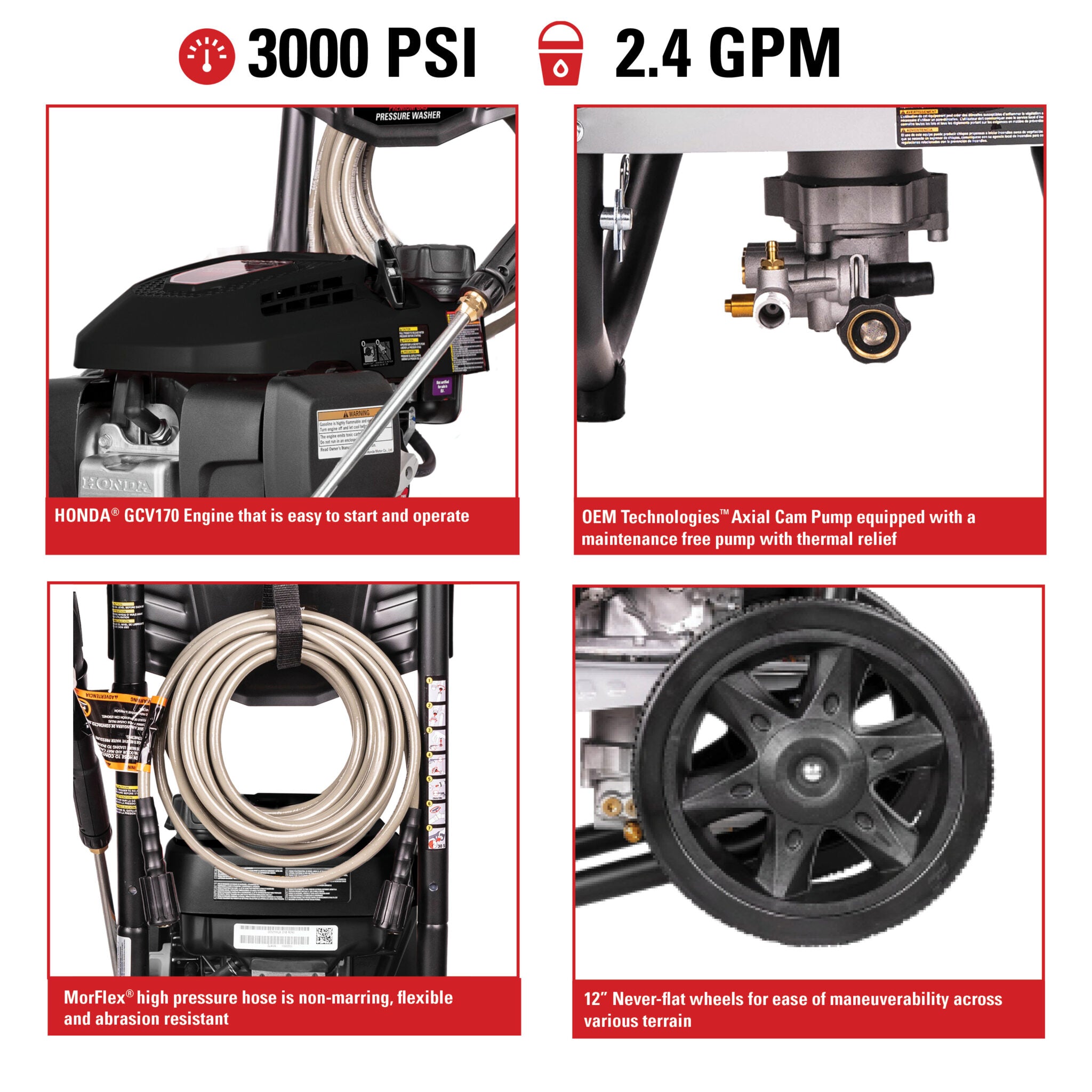 TaskMaster 3000 PSI at 2.4 GPM HONDA GCV170 with OEM Technologies Axial Cam Pump Cold Water Premium Residential Gas Pressure Washer (Refurbished)