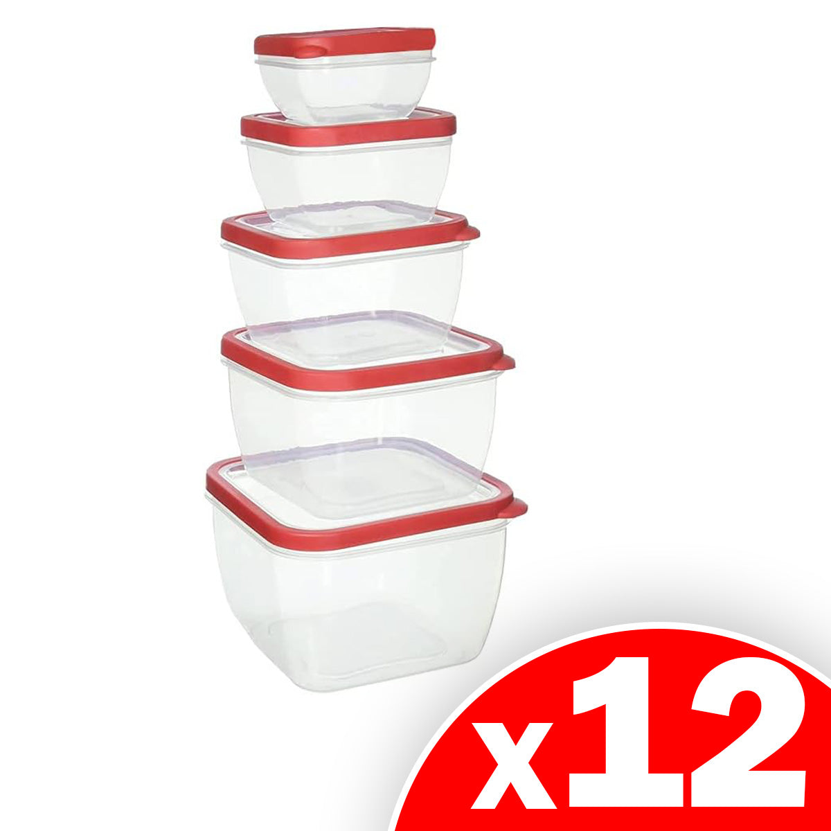 EDGE 10 Piece Nesting  Square Food Storage Set (Red), 12 Pack