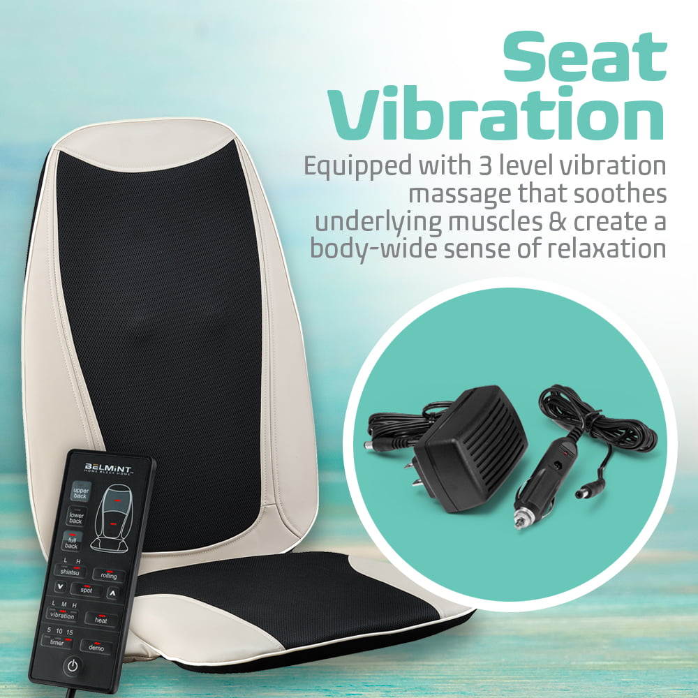 Belmint Seat Cushion Massager with Shiatsu Vibration, Soothing Heat for Back