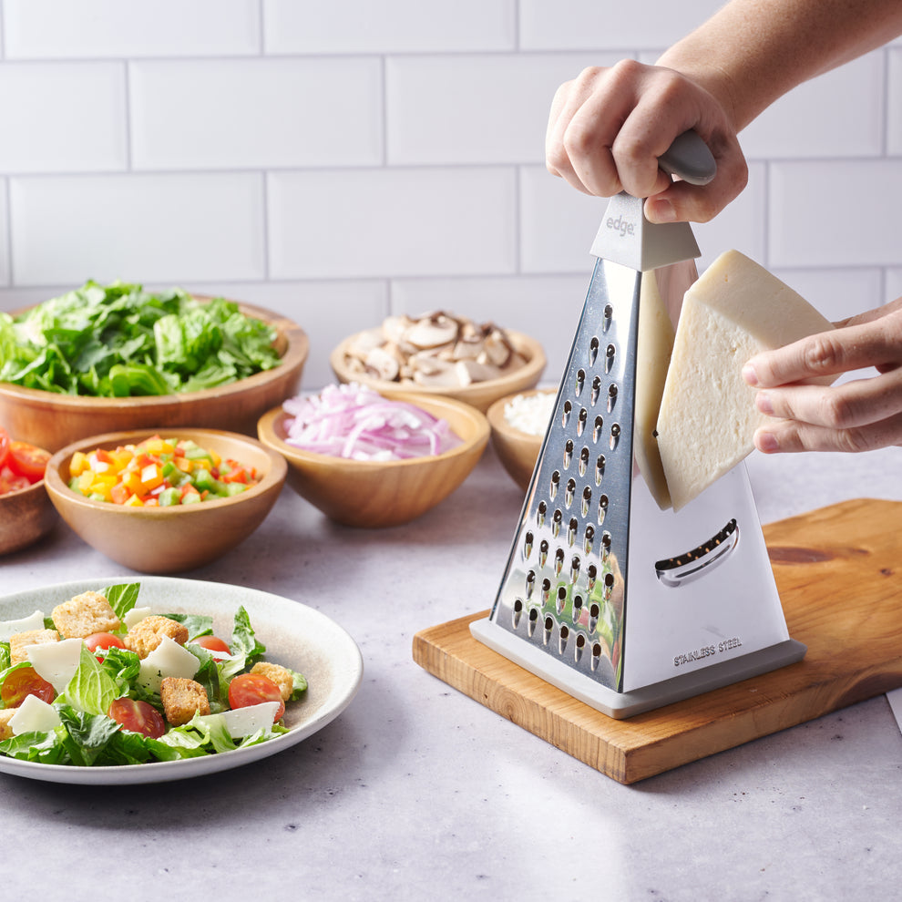 10 Stainless Steel 4 Sided Cone Grater with Silicone Non Skid Base and TPR Handles, Charcoal, 72 Pack