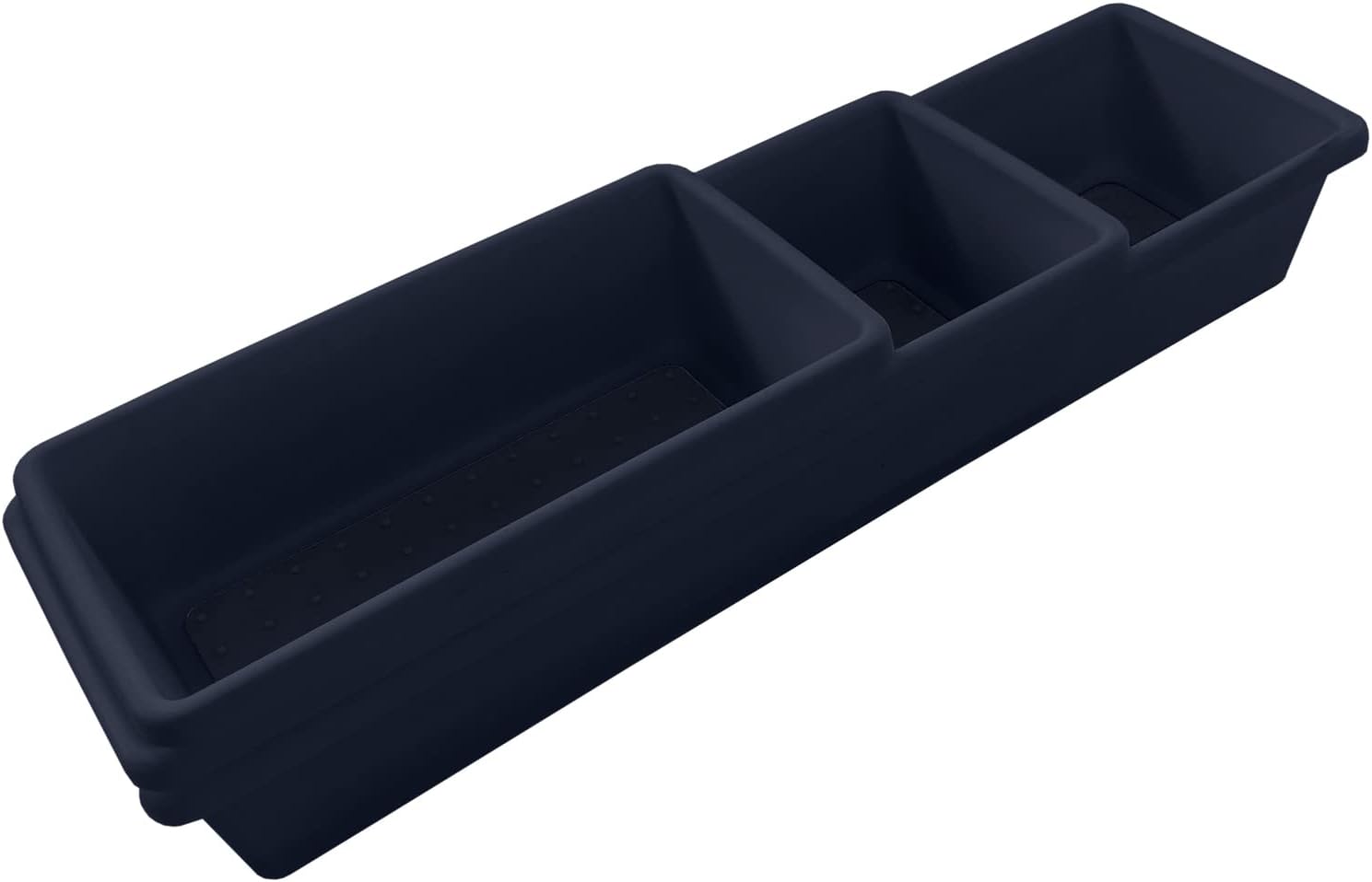 Edge Tray Bins 3 Pack Multi Use Storage for Kitchen Drawers, Office and Bathroom Non-Slip Durable Rubber Lining, Navy - Small