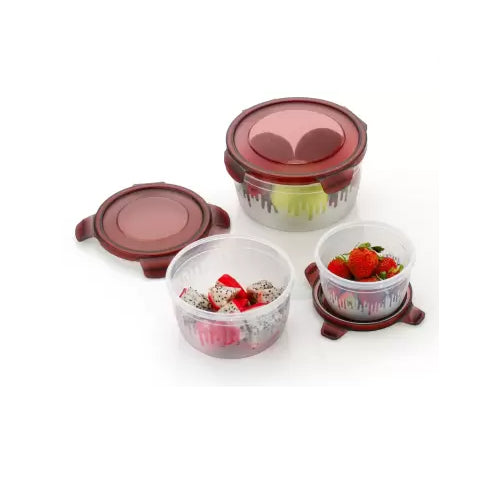 3 Pc Plastic Round Food Storage Container with Easy Locking System