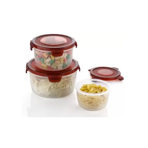 3 Pc Plastic Round Food Storage Container with Easy Locking System