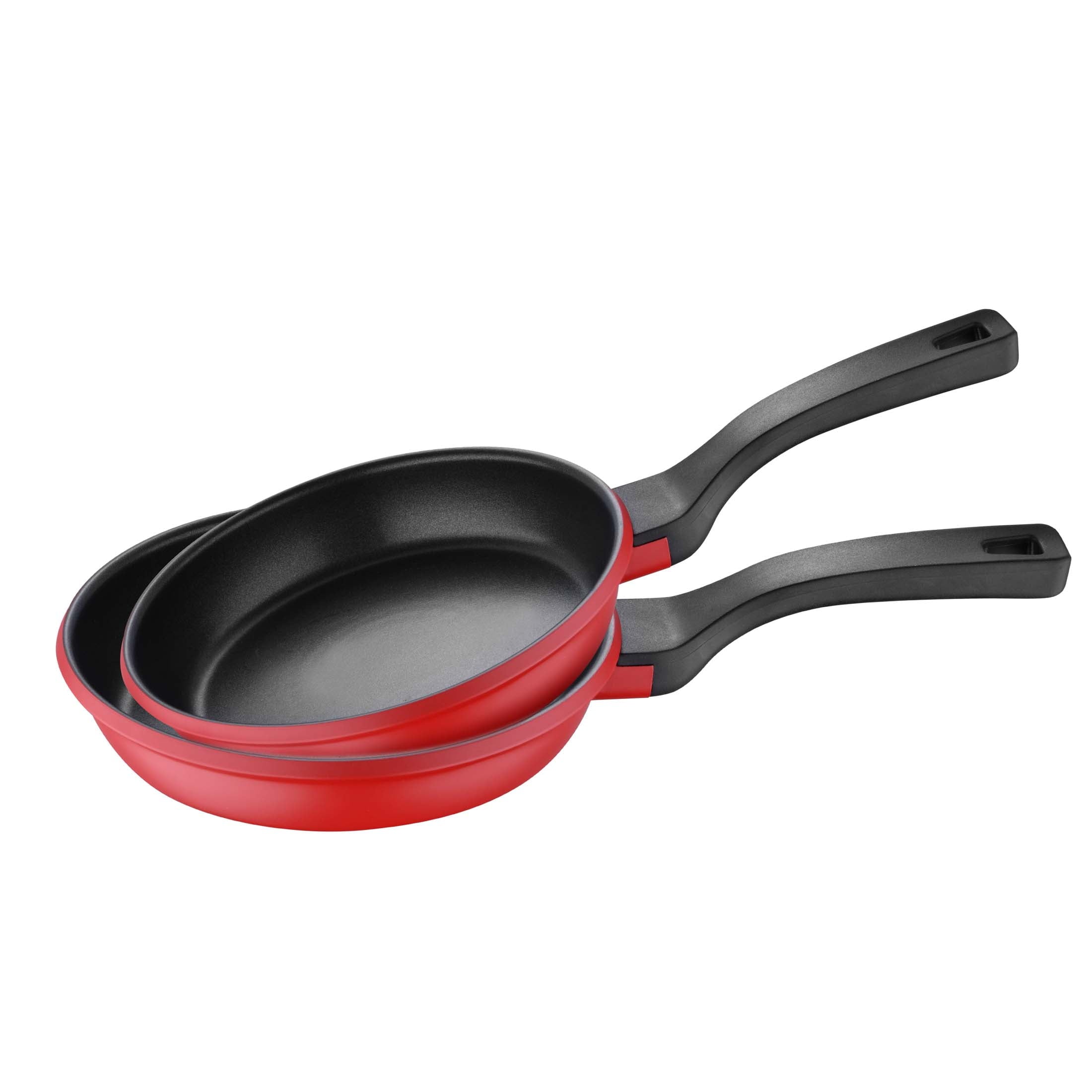 Retro by Bergner - 2 Pc, 10" & 12" Cast Aluminum Non Stick Fry Pans Set, Red