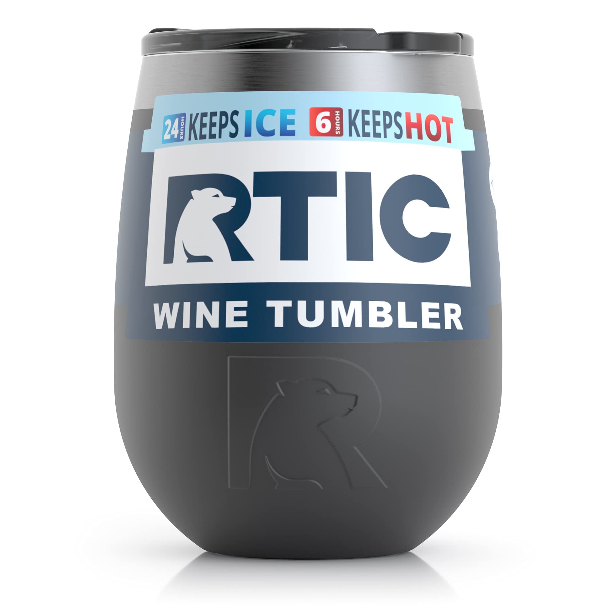 RTIC Insulated Wine Tumbler with Lid, Stainless Steel Metal, Stemless Wine Glass for Travel, Picnics, Outdoor Camping, Black, 10 oz Cup