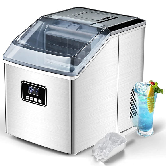 Trustech Stainless Steel Countertop Ice Maker with Self Cleaning & Timer, 24pcs Ice Cubes Ready in 13 Mins