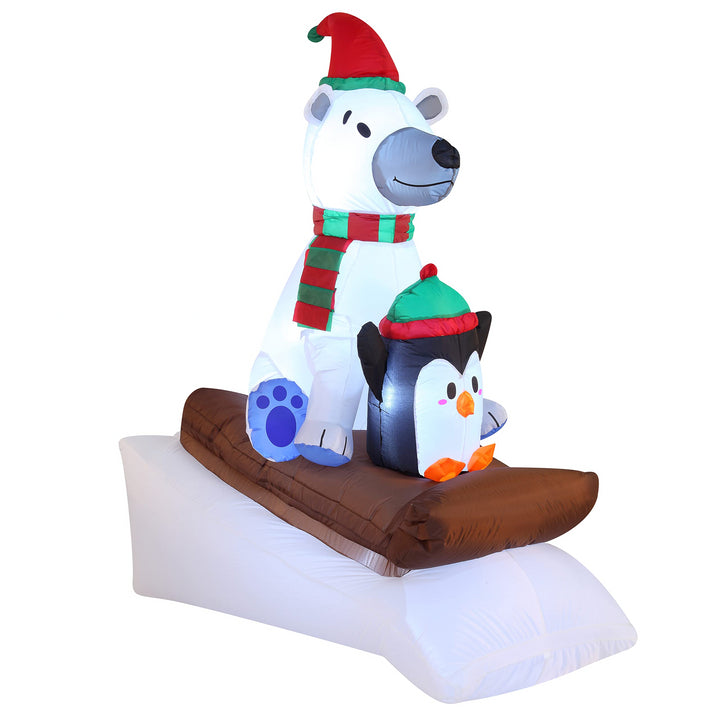 6FT Tall Inflatable Polar Bear Sledding with A Penguin