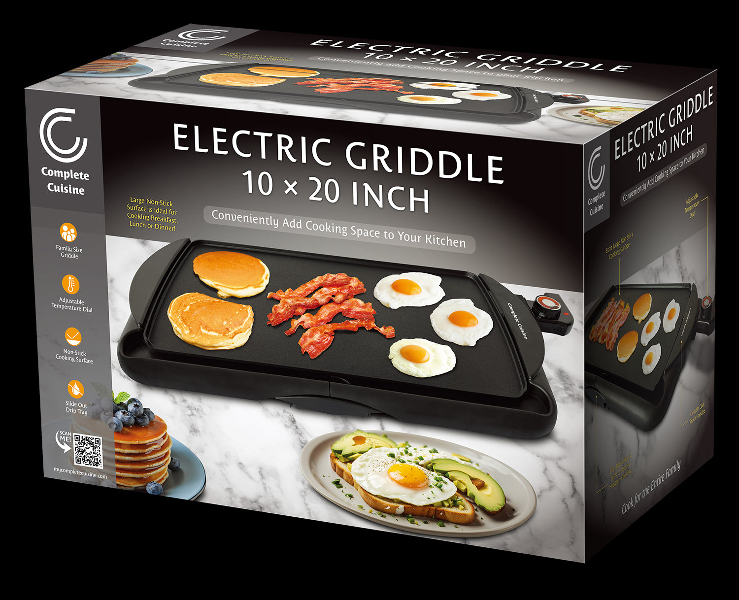 Complete Cuisine 20" Extra Large Electric Griddle, (10" x 20")