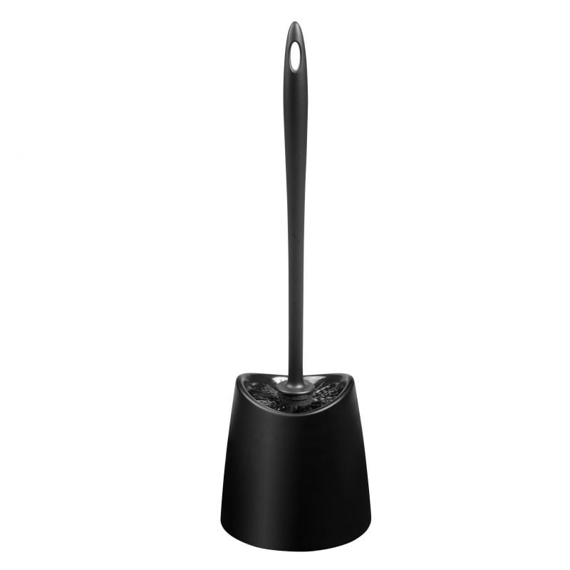 Superio Brand Modern Toilet Brush and Holder, Plastic, Black