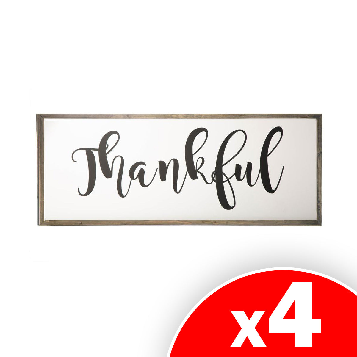 Urban Trends Wood Rectangular Wall Decor with Thankful Script, 4 Pack