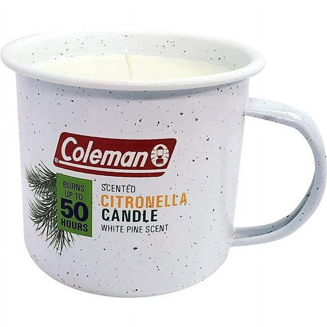 Coleman Scented Outdoor Citronella Candle in Tin Mug, Pine Scented Rustic Outdoor Camping Candle, Up to 50h Burn Time